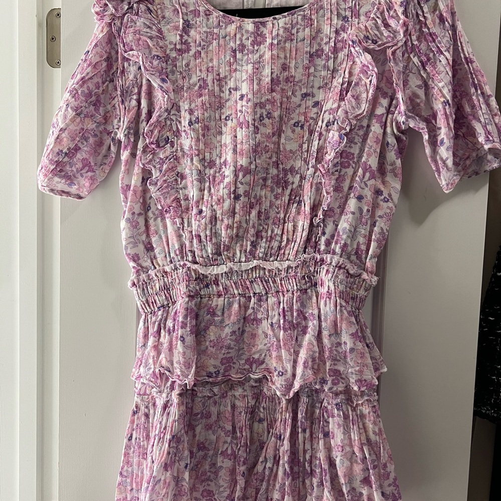 LoveShackFancy LFS Floral Ruffle Dress in Pink and Purple
